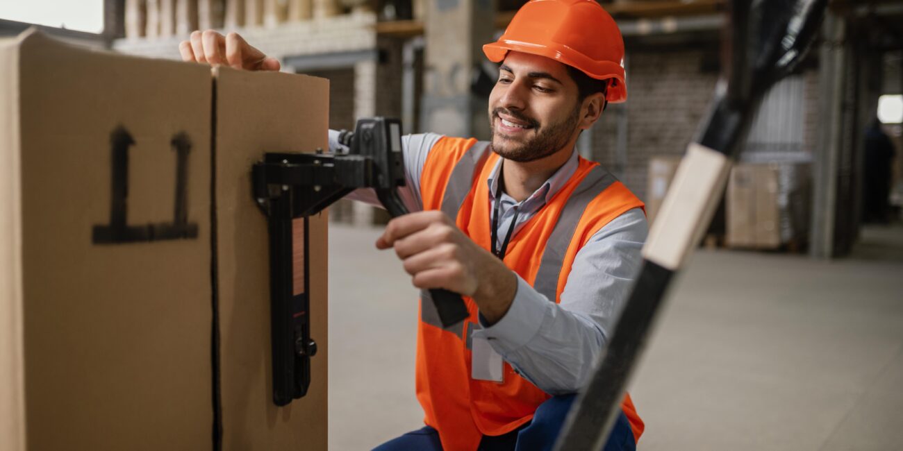 man with safety cap working