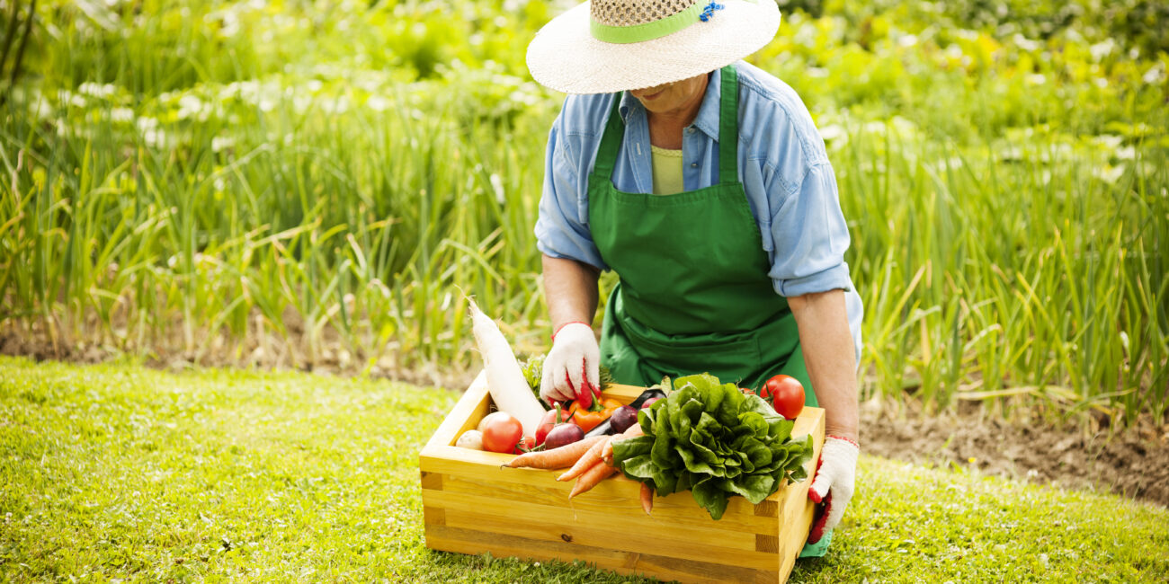 senior woman with vegetables